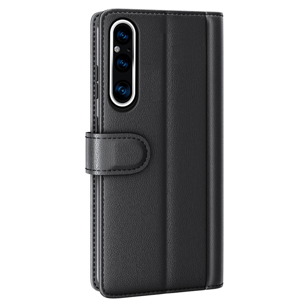 Sony Xperia 1 V Genuine Leather Wallet Case Black