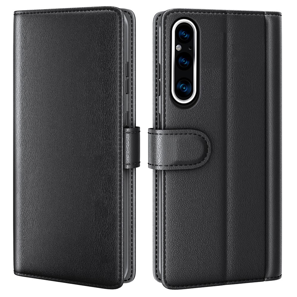 Sony Xperia 1 VI Genuine Leather Wallet Case Black