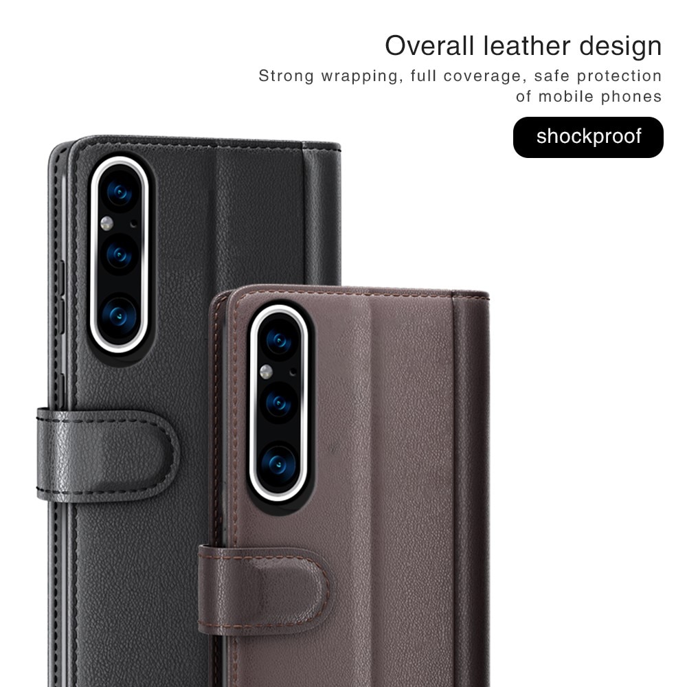 Sony Xperia 1 V Genuine Leather Wallet Case Black