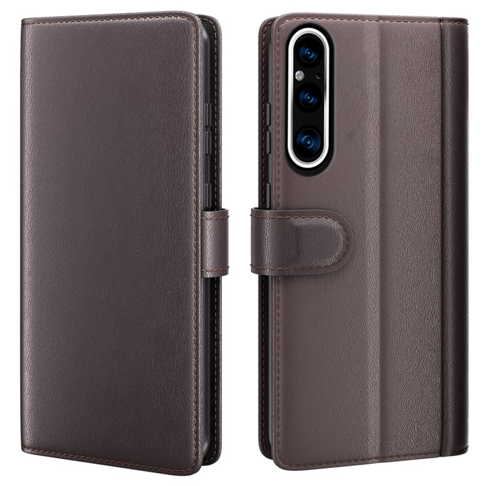 Sony Xperia 1 V Genuine Leather Wallet Case Brown