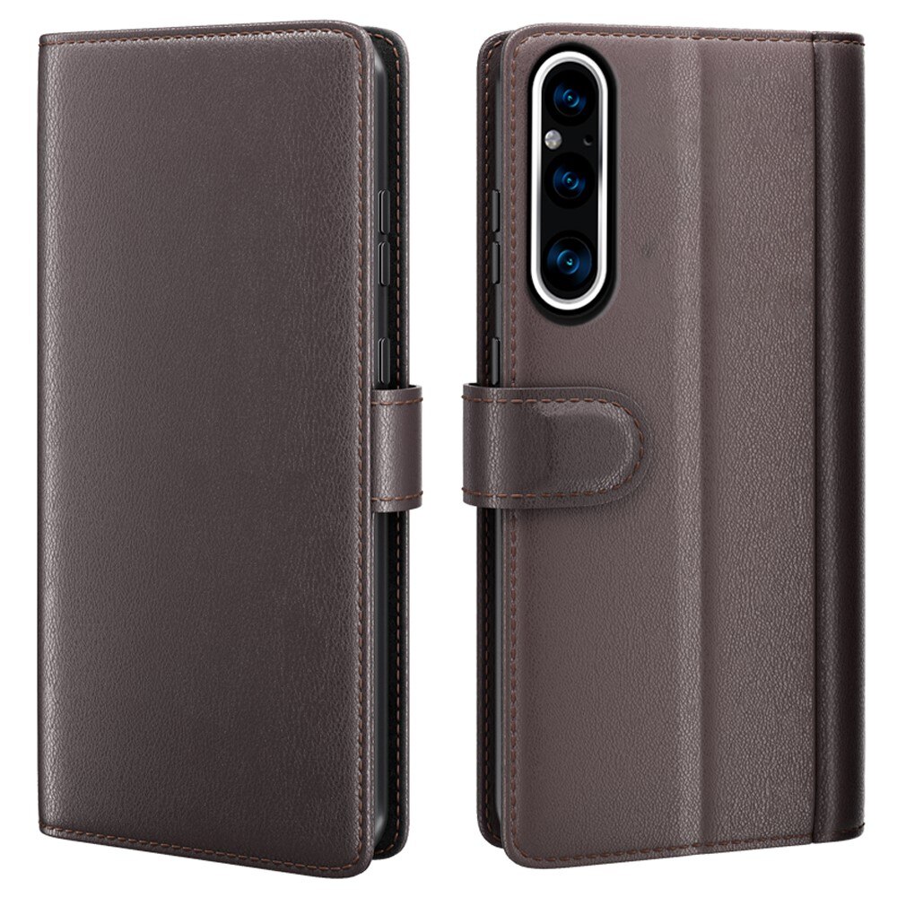 Sony Xperia 1 VI Genuine Leather Wallet Case Brown