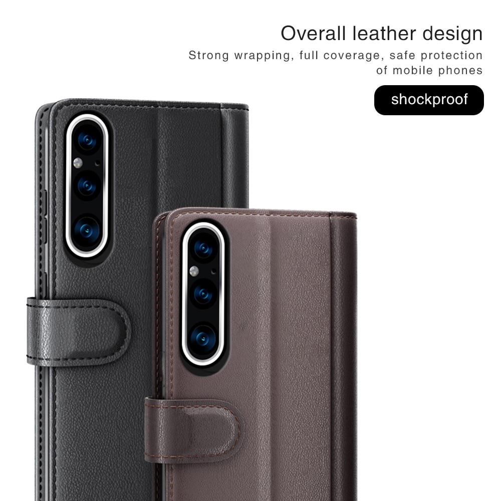 Sony Xperia 1 V Genuine Leather Wallet Case Brown