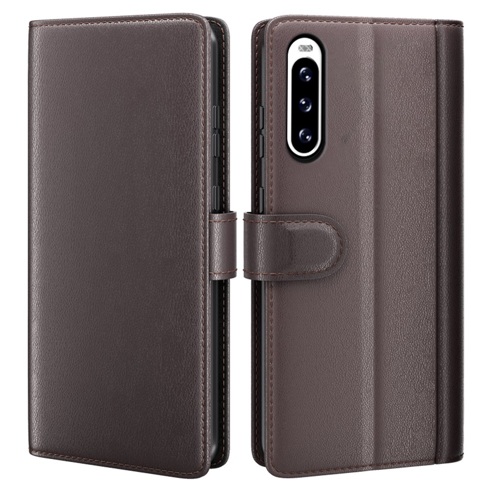 Sony Xperia 10 V Genuine Leather Wallet Case Brown