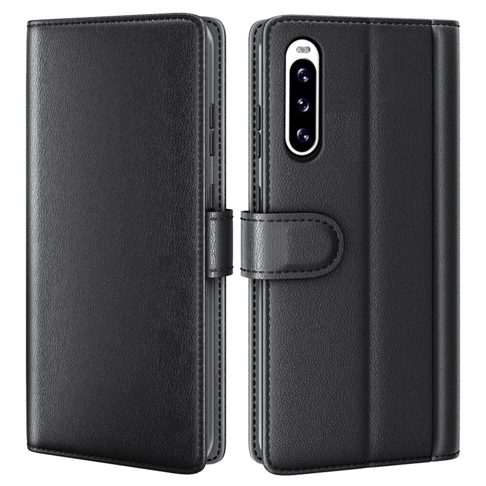 Sony Xperia 10 V Genuine Leather Wallet Case Black