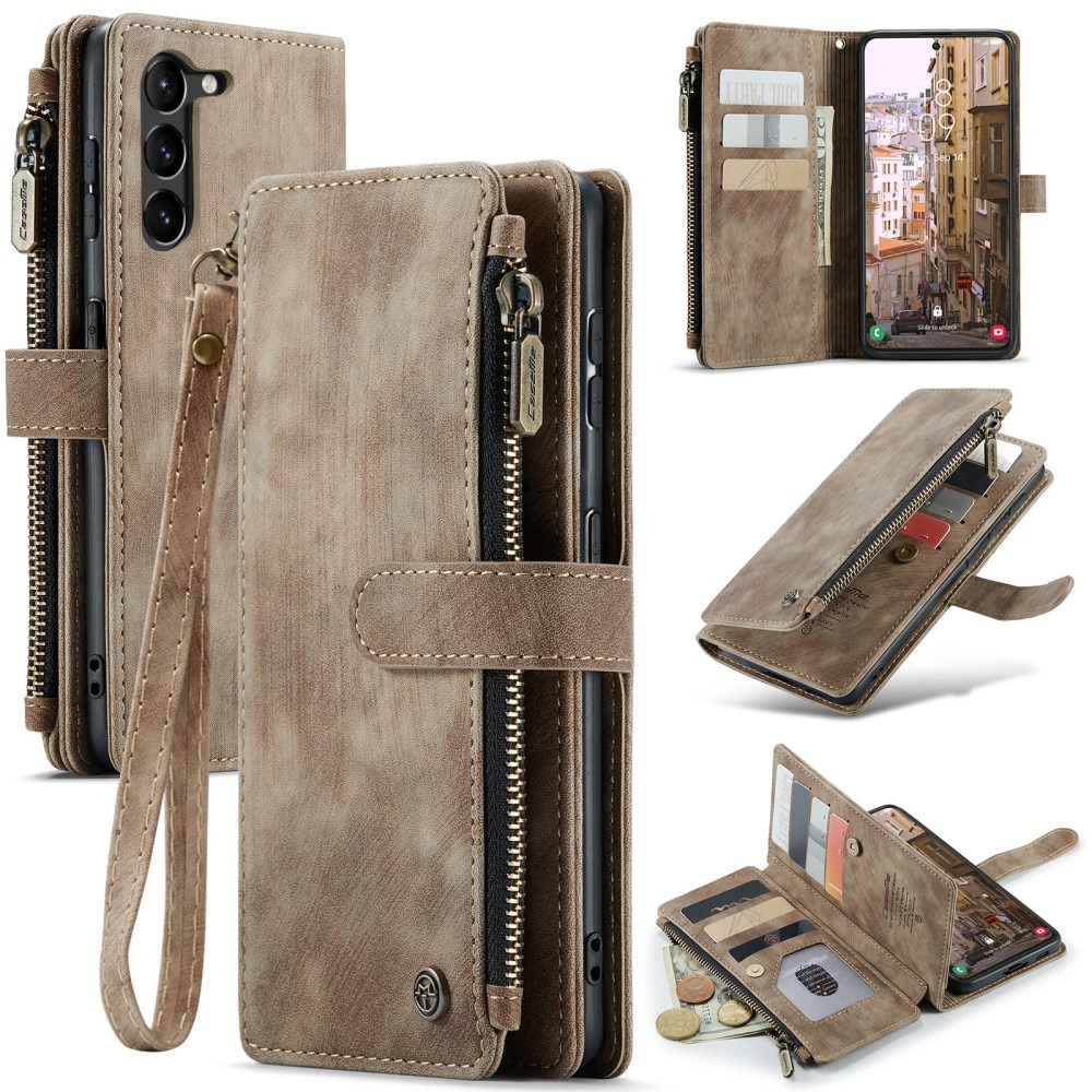 Samsung Galaxy S23 Zipper Wallet Book Cover Brown