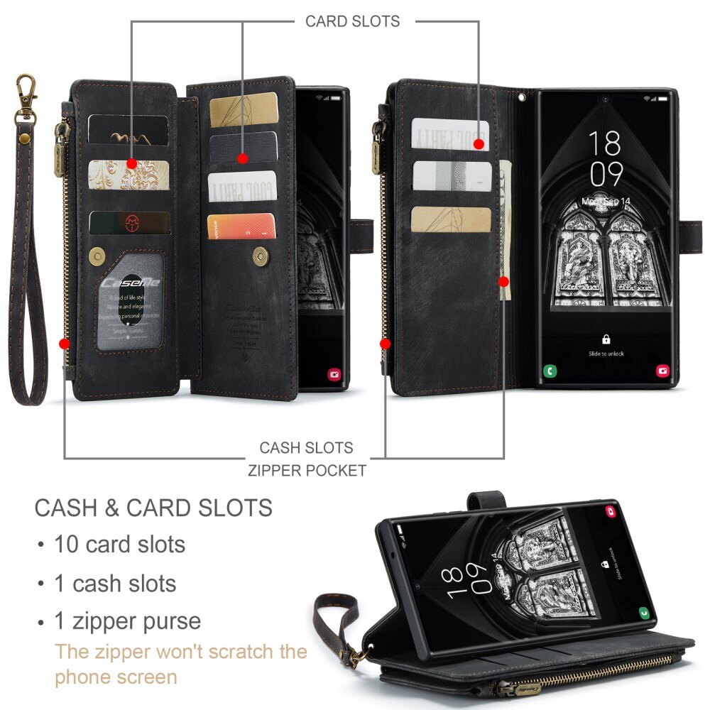 Samsung Galaxy S23 Ultra Zipper Wallet Book Cover Black