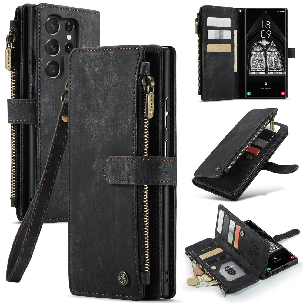 Samsung Galaxy S23 Ultra Zipper Wallet Book Cover Black