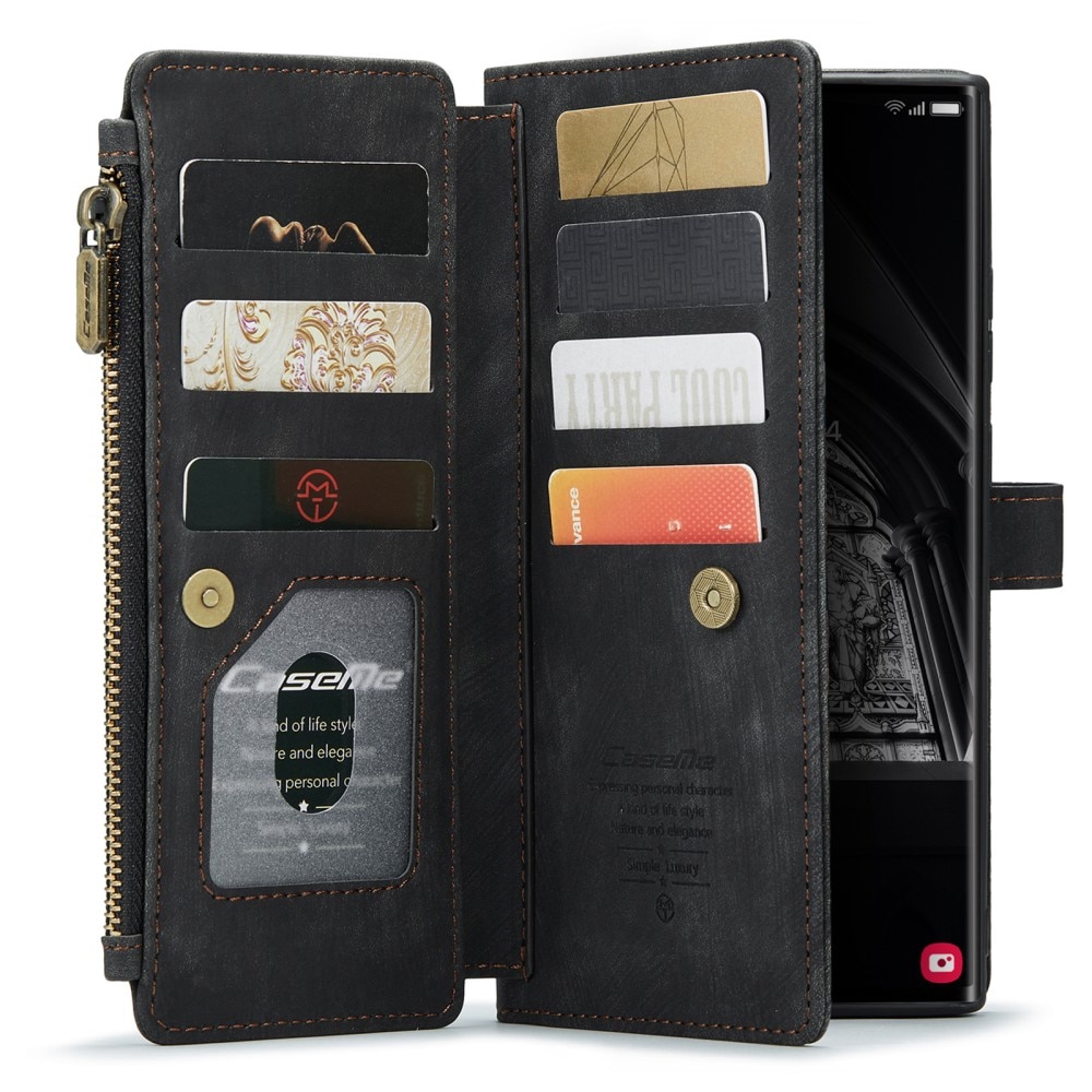 Samsung Galaxy S23 Ultra Zipper Wallet Book Cover Black