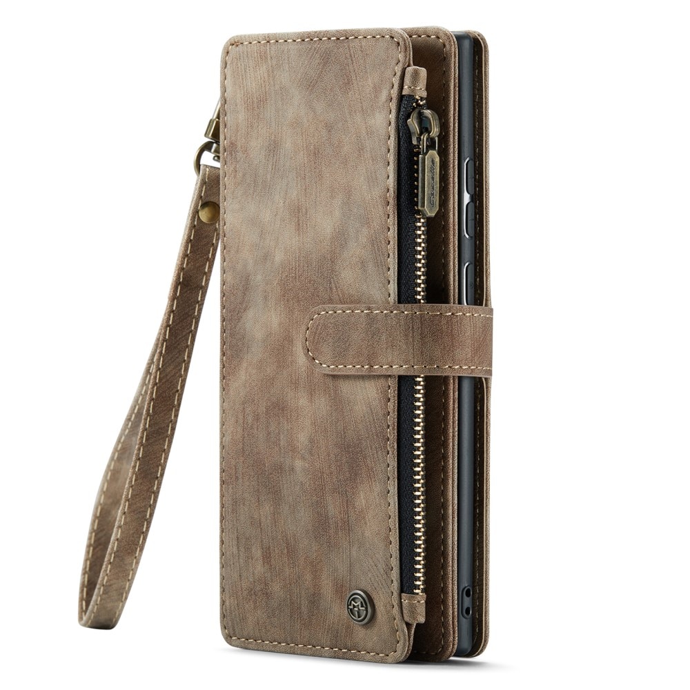 Samsung Galaxy S23 Ultra Zipper Wallet Book Cover Brown