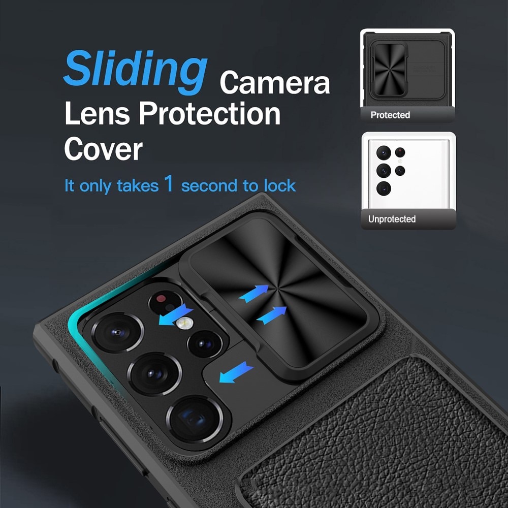 Samsung Galaxy S23 Ultra Hybrid Case Camera Protector w. Card Slot Black