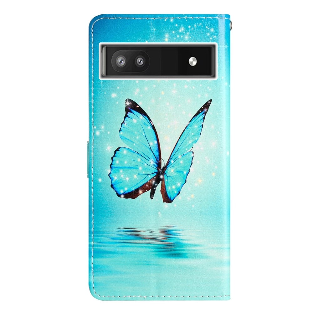 Google Pixel 6a Wallet Book Cover Blue Butterflies