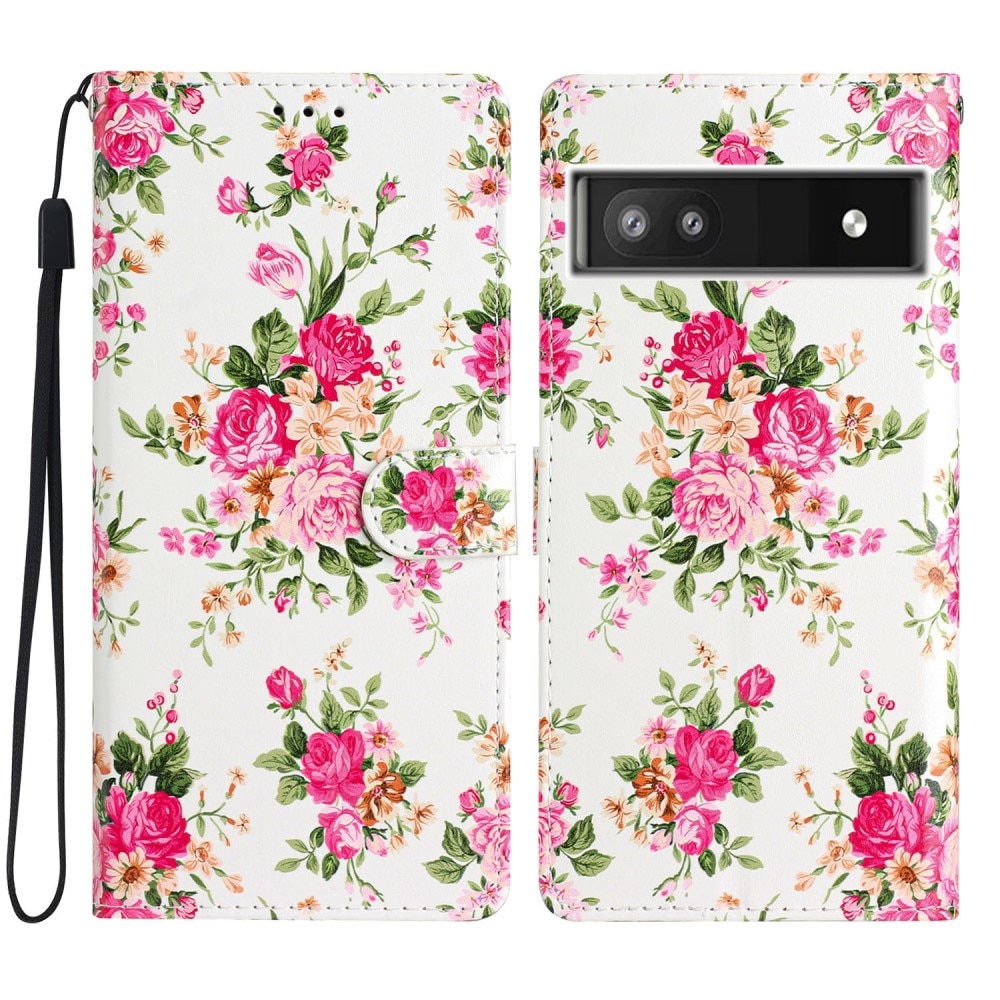 Google Pixel 6a Wallet Book Cover Pink Flowers