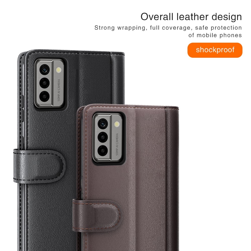 Nokia G22 Genuine Leather Wallet Case Black