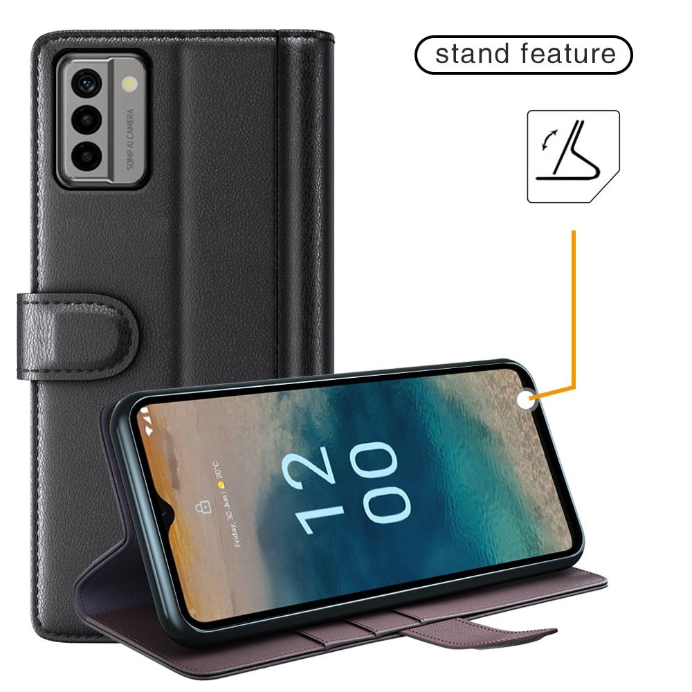 Nokia G22 Genuine Leather Wallet Case Black