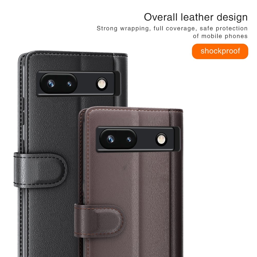 Google Pixel 7a Genuine Leather Wallet Case Brown