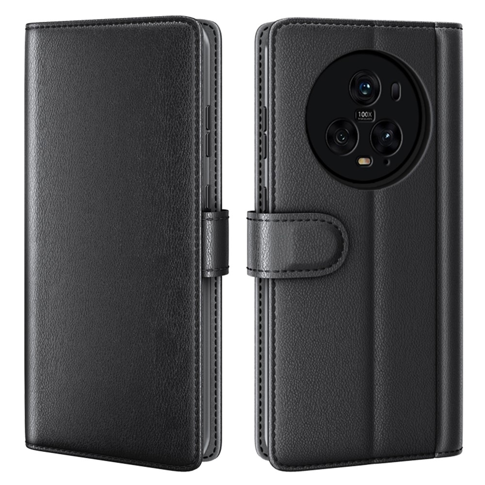 Honor Magic5 Pro Genuine Leather Wallet Case Black