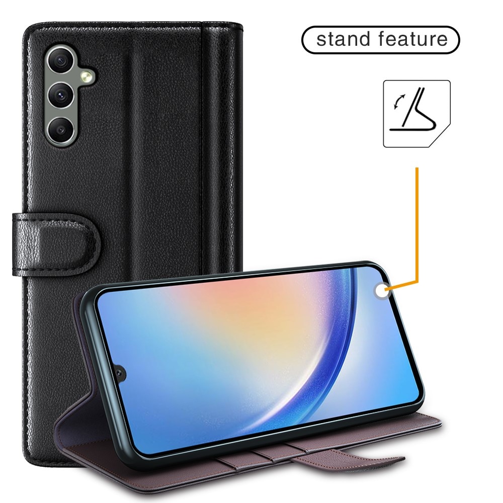 Samsung Galaxy A24 Genuine Leather Wallet Case Black