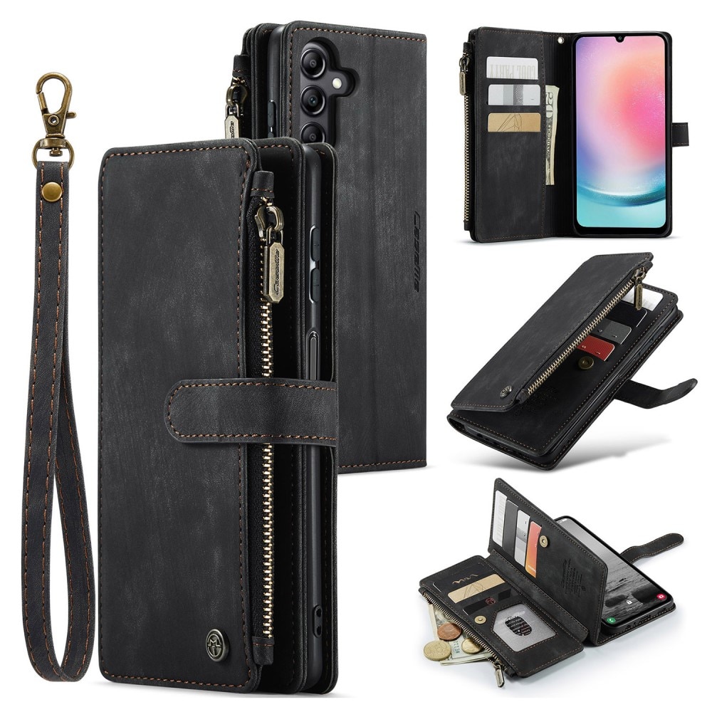 Samsung Galaxy A24 Zipper Wallet Book Cover Black