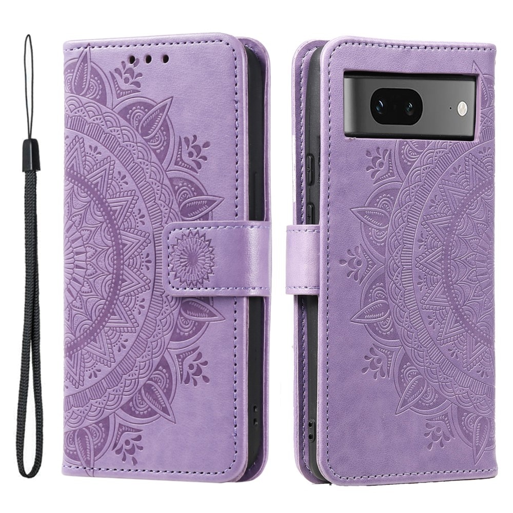 Google Pixel 8 Leather Cover Mandala Purple