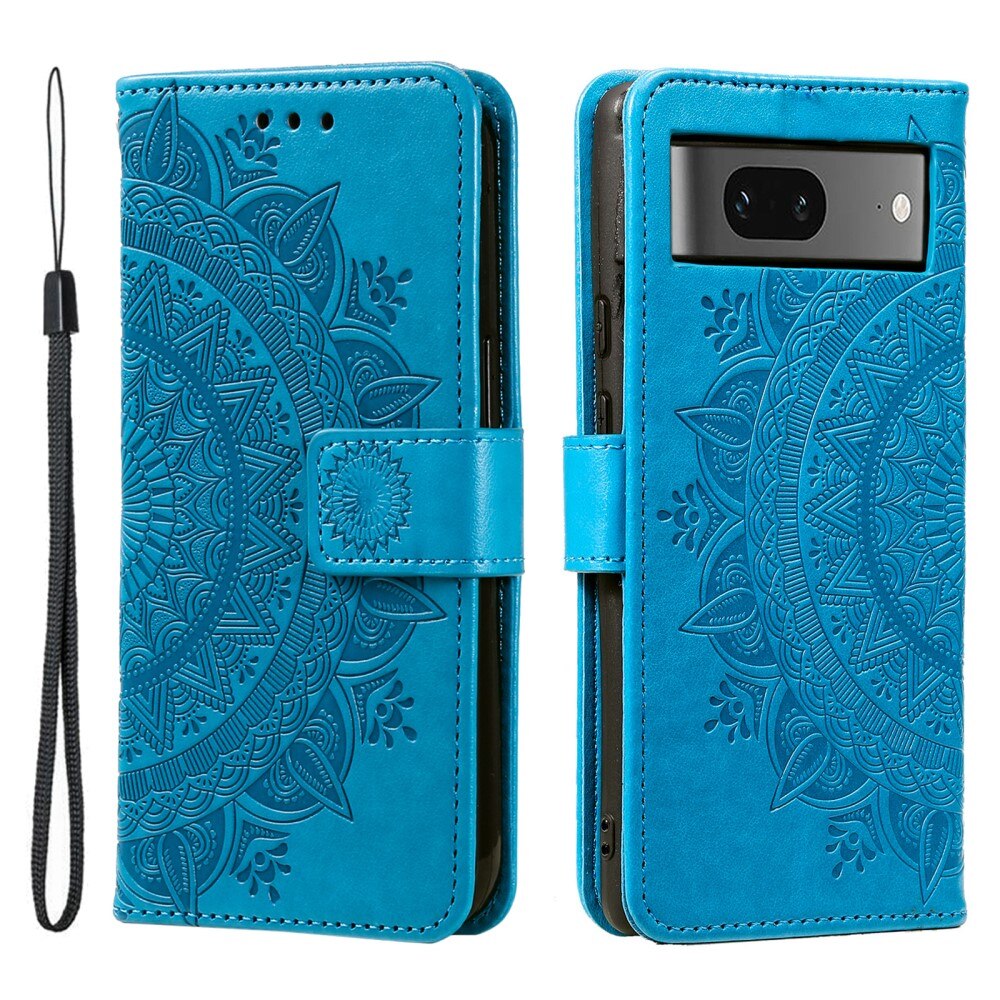 Google Pixel 8 Leather Cover Mandala Blue