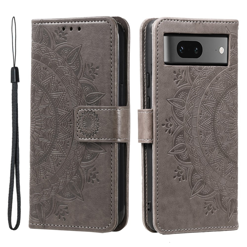 Google Pixel 8 Leather Cover Mandala Grey