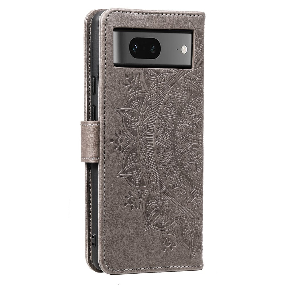 Google Pixel 8 Leather Cover Mandala Grey