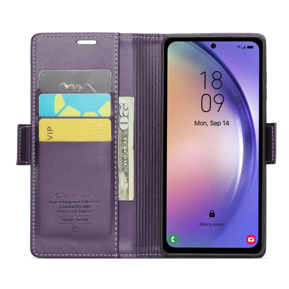 Samsung Galaxy A54 RFID blocking Slim Wallet Case Purple