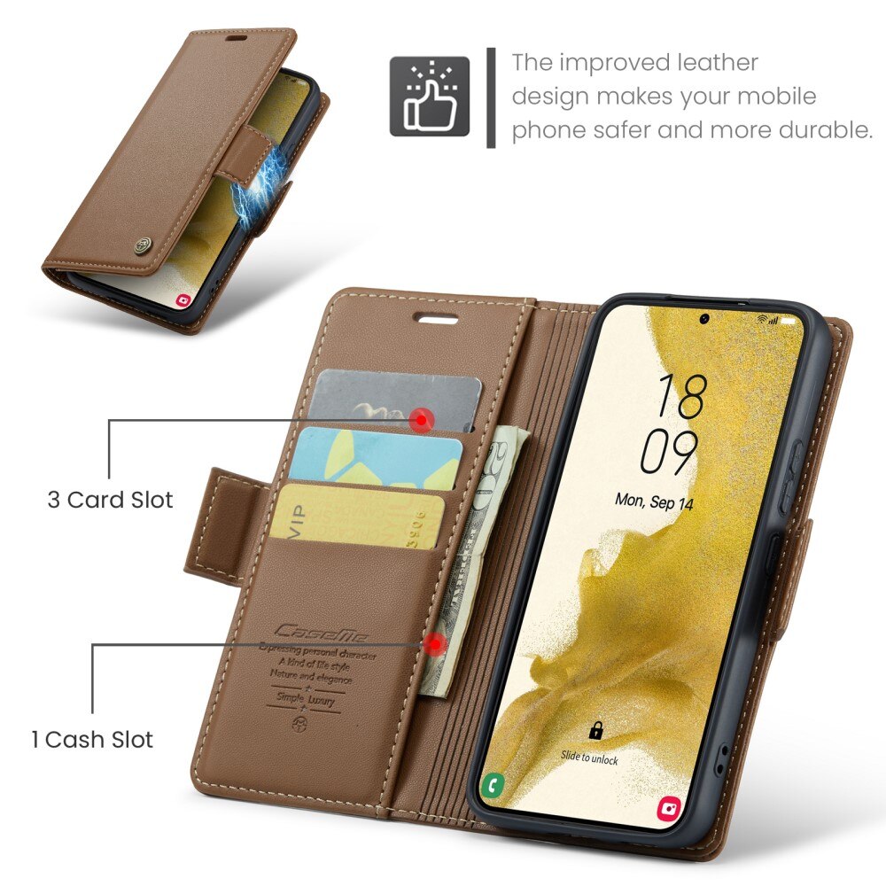 Samsung Galaxy S22 RFID blocking Slim Wallet Case Brown