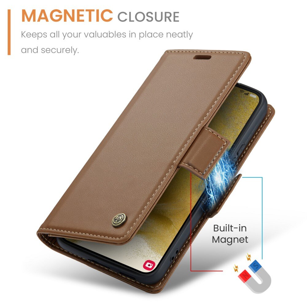 Samsung Galaxy S22 RFID blocking Slim Wallet Case Brown