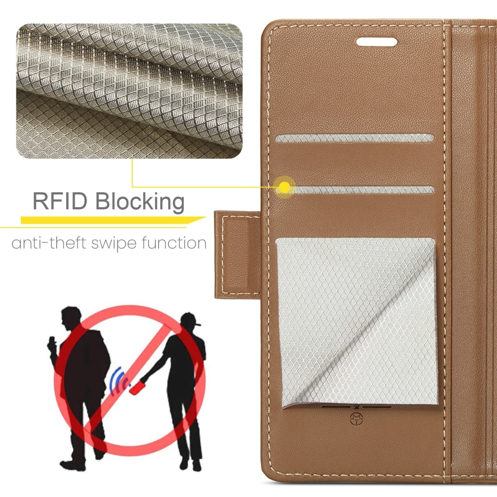 Samsung Galaxy S22 RFID blocking Slim Wallet Case Brown