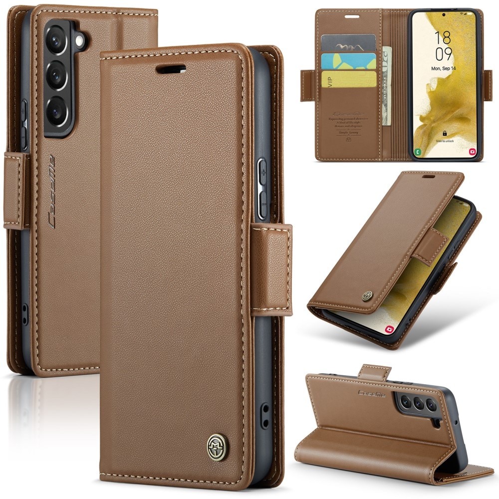 Samsung Galaxy S22 Plus RFID blocking Slim Wallet Case Brown