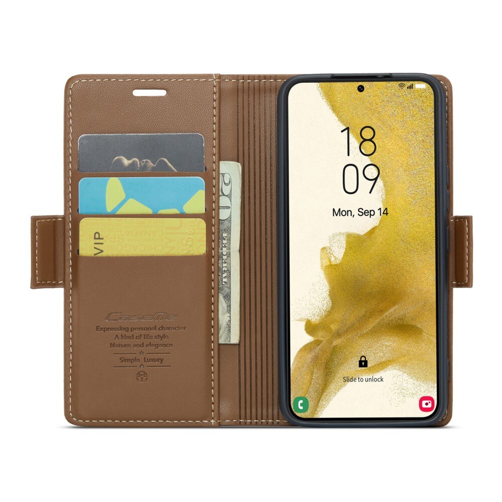 Samsung Galaxy S22 Plus RFID blocking Slim Wallet Case Brown