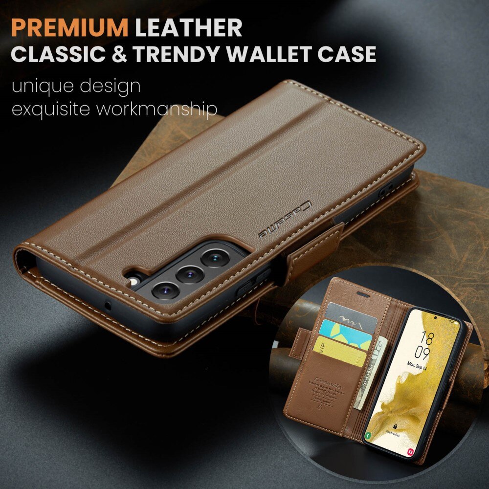 Samsung Galaxy S22 RFID blocking Slim Wallet Case Brown