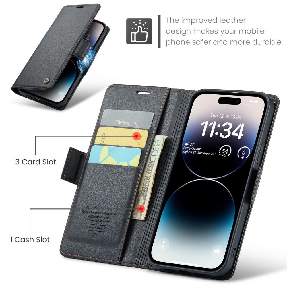 iPhone 14 Pro RFID blocking Slim Wallet Case Black