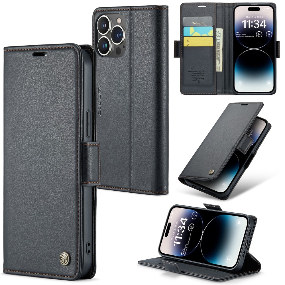 iPhone 14 Pro RFID blocking Slim Wallet Case Black