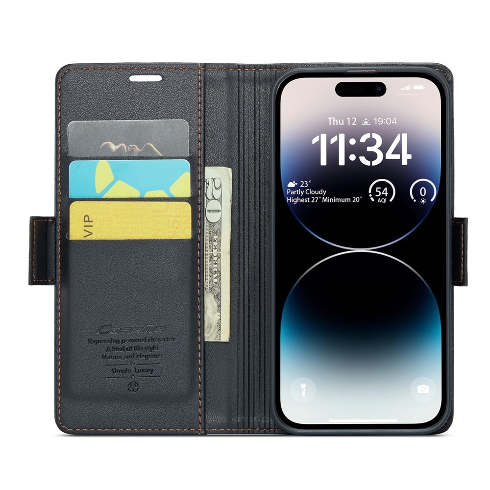 iPhone 14 Pro RFID blocking Slim Wallet Case Black