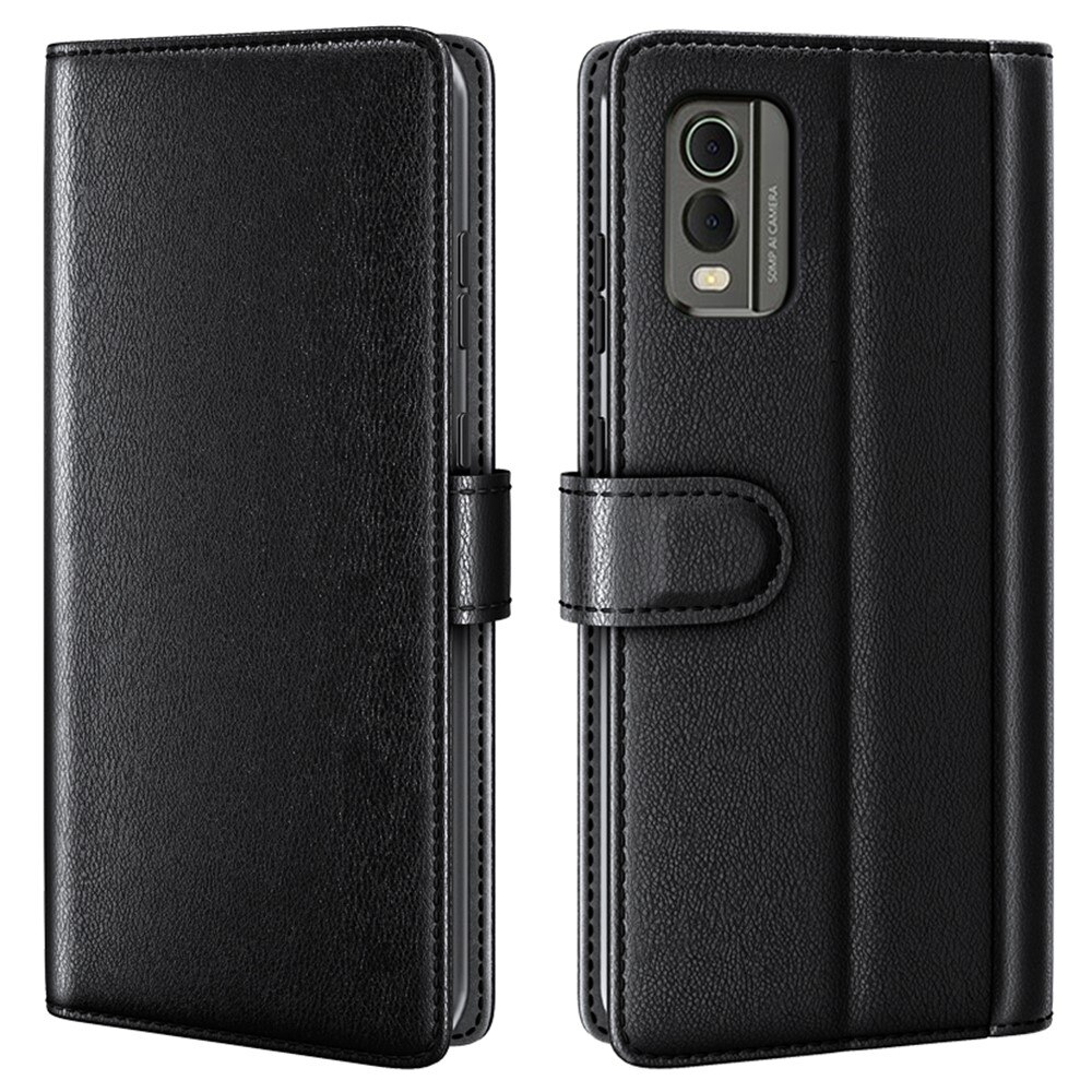 Nokia C32 Genuine Leather Wallet Case Black