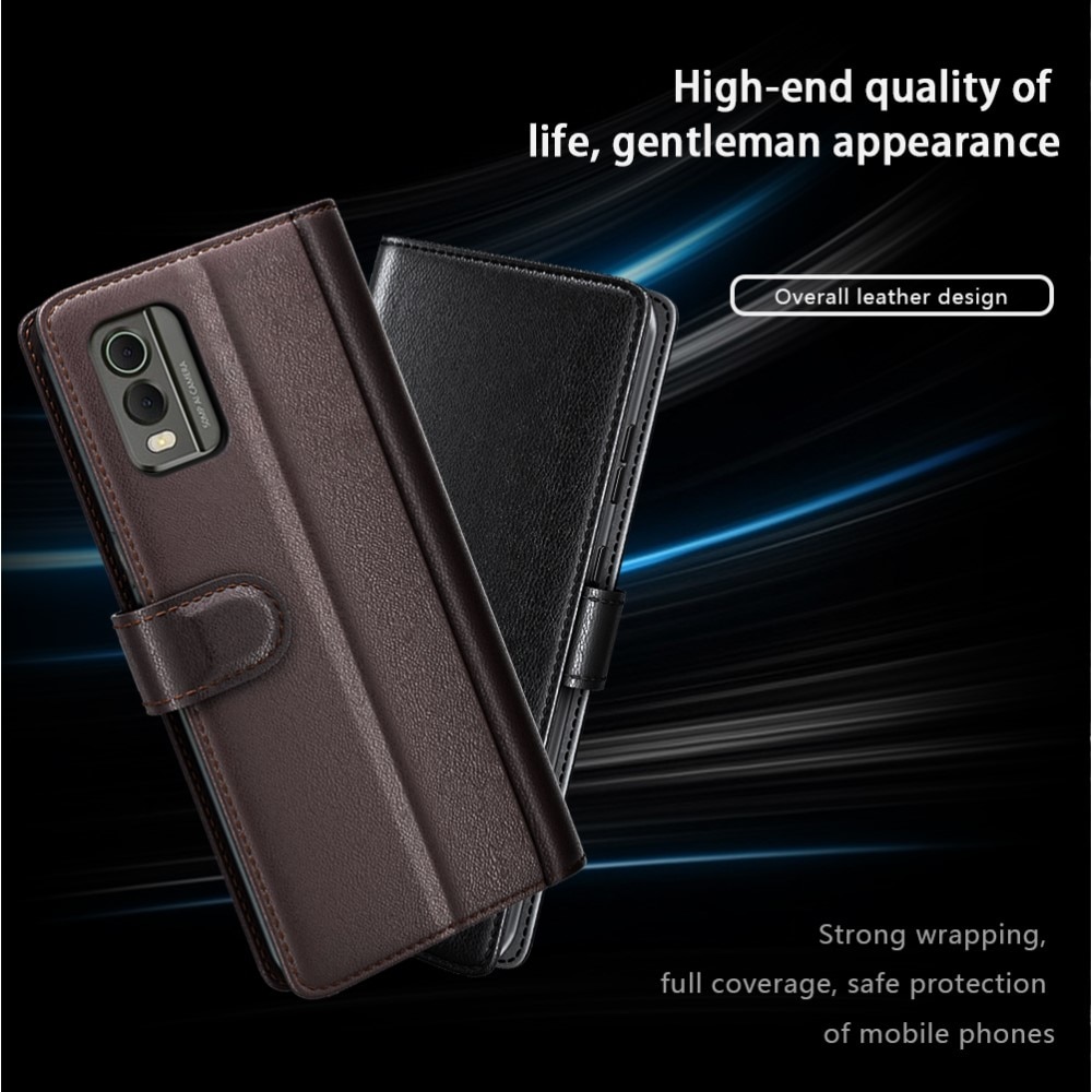 Nokia C32 Genuine Leather Wallet Case Black