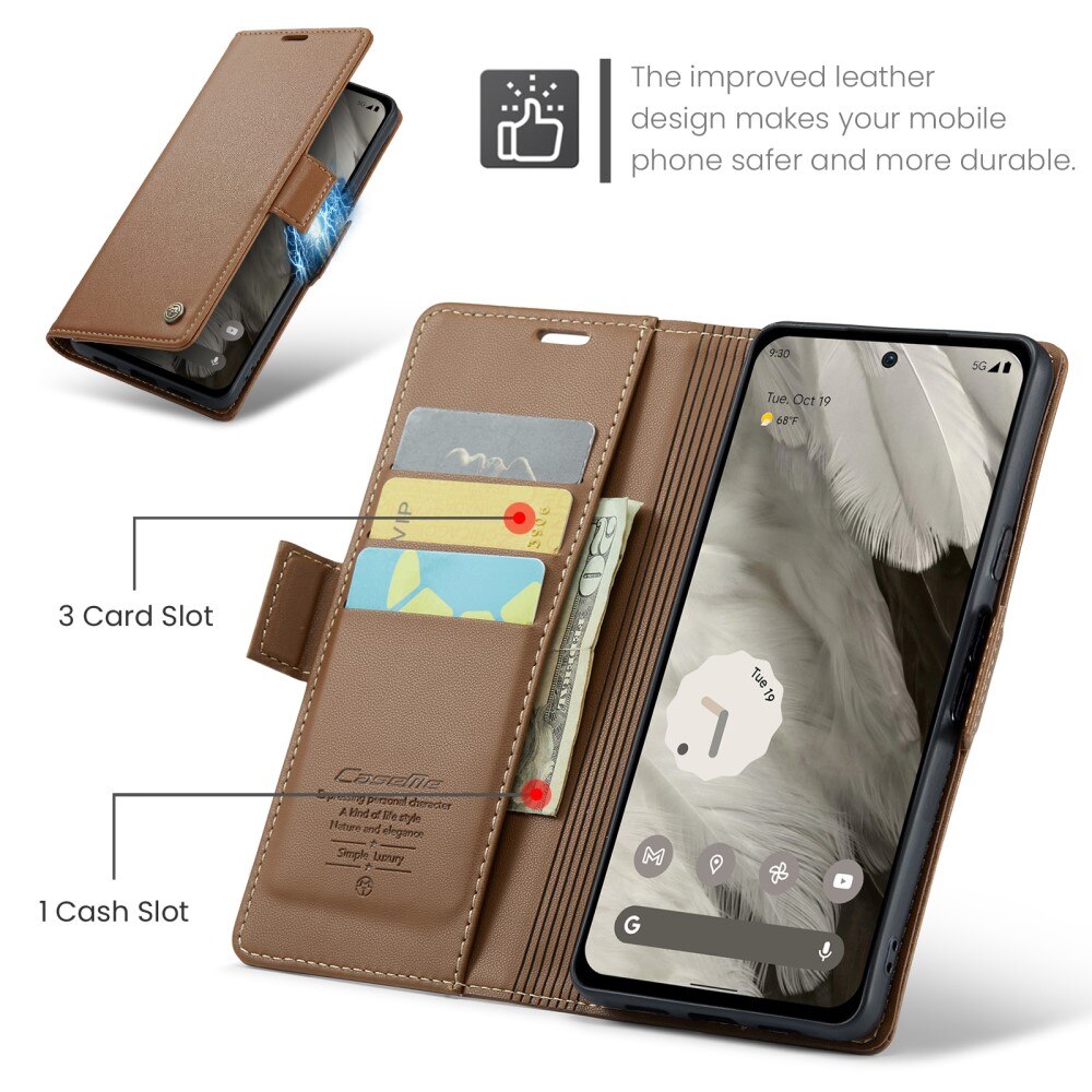 Google Pixel 8 RFID blocking Slim Wallet Case Brown