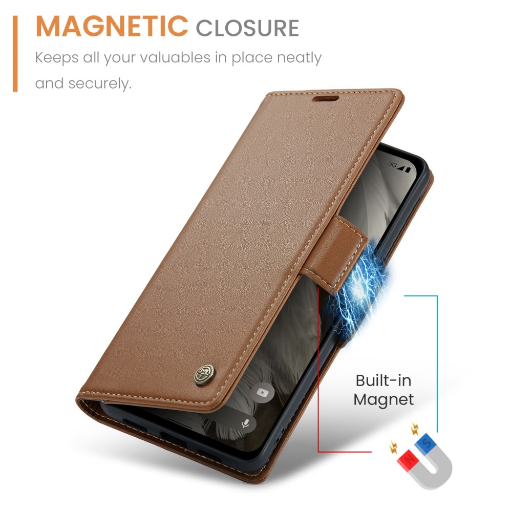 Google Pixel 8 RFID blocking Slim Wallet Case Brown