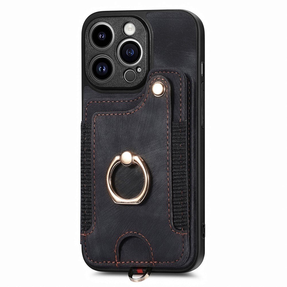 RFID blocking Case with wallet + Finger Ring iPhone 13 Pro Black