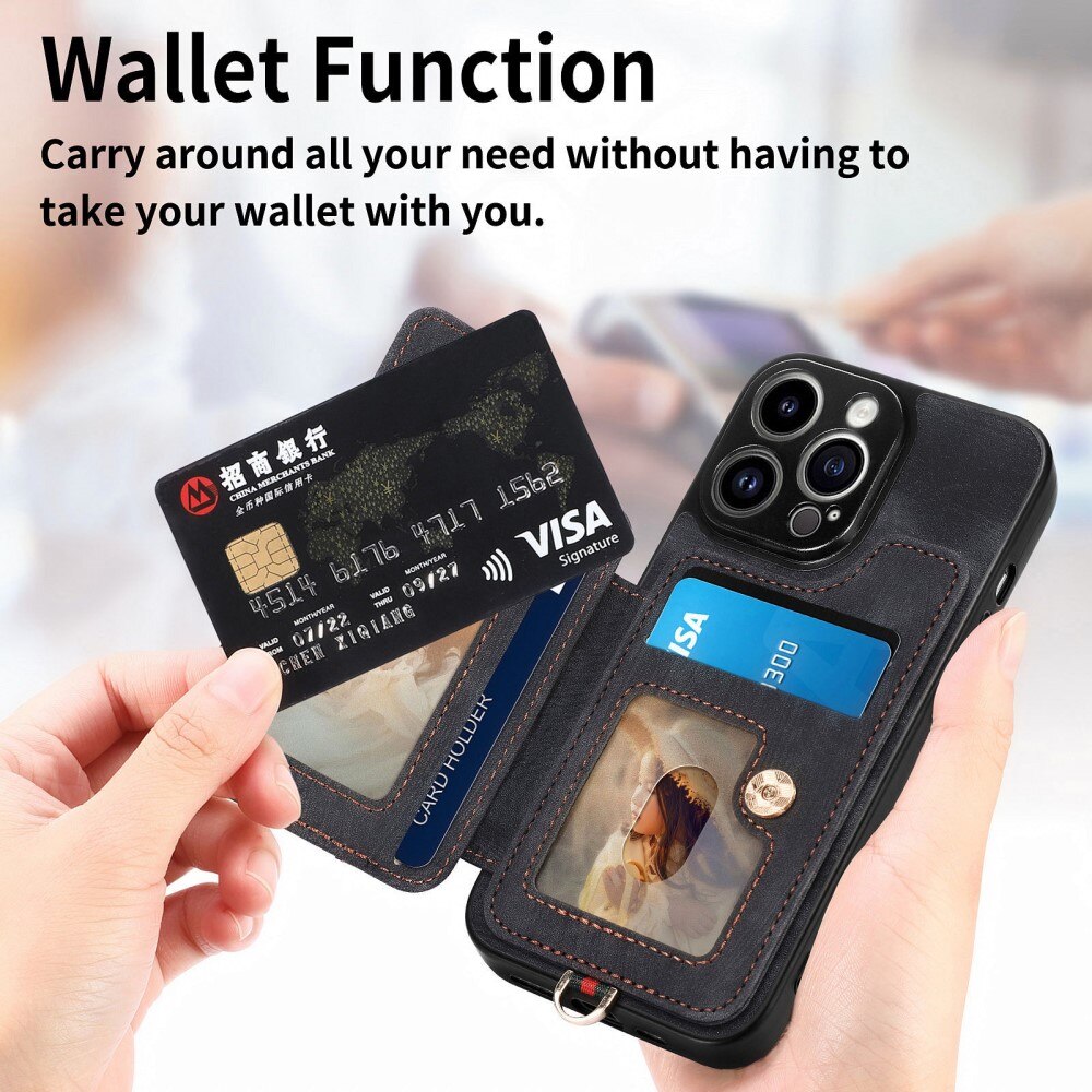 RFID blocking Case with wallet + Finger Ring iPhone 13 Pro Black