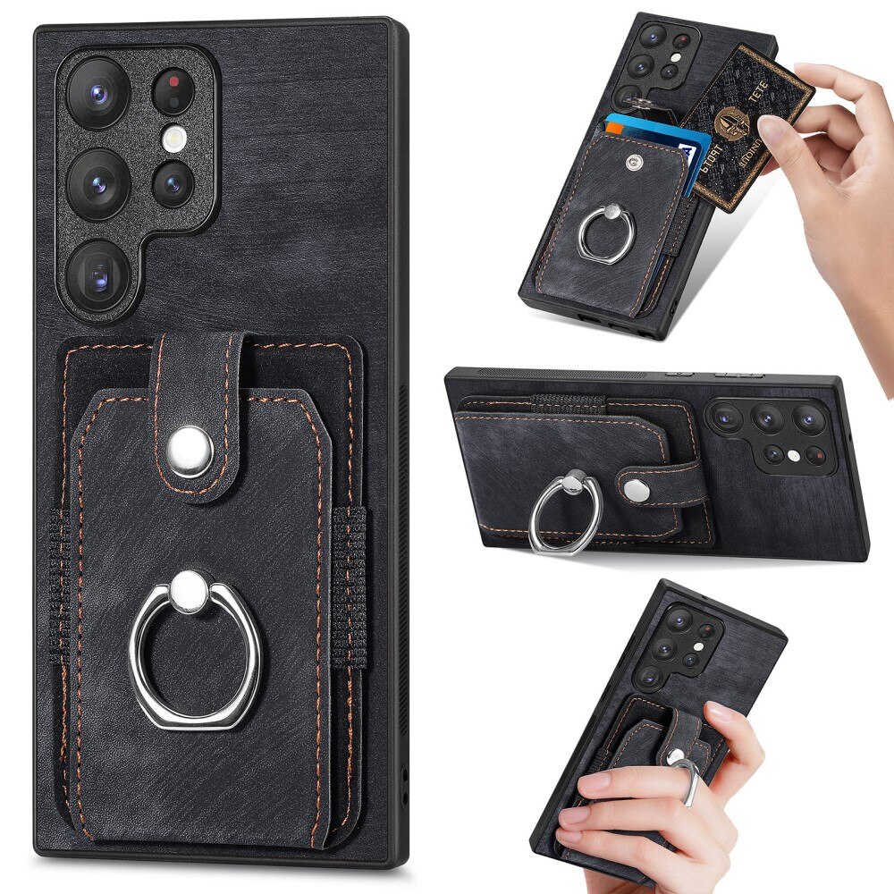 Wallet Case with Finger Ring Samsung Galaxy S23 Ultra Black