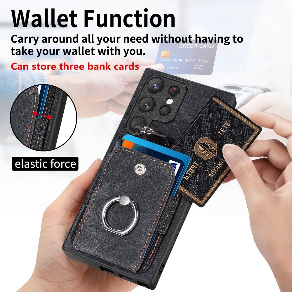 Wallet Case with Finger Ring Samsung Galaxy S23 Ultra Black