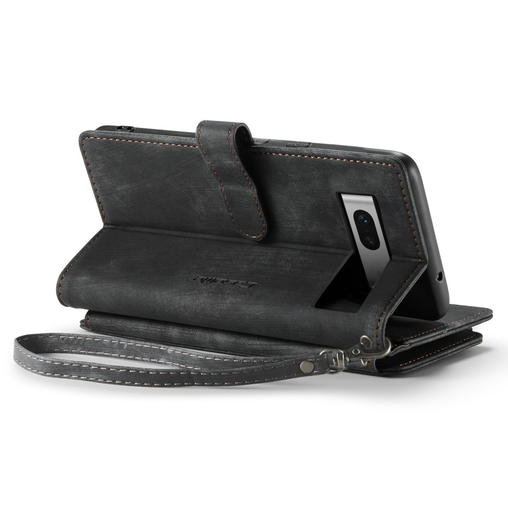 Google Pixel 7a Zipper Wallet Book Cover Black