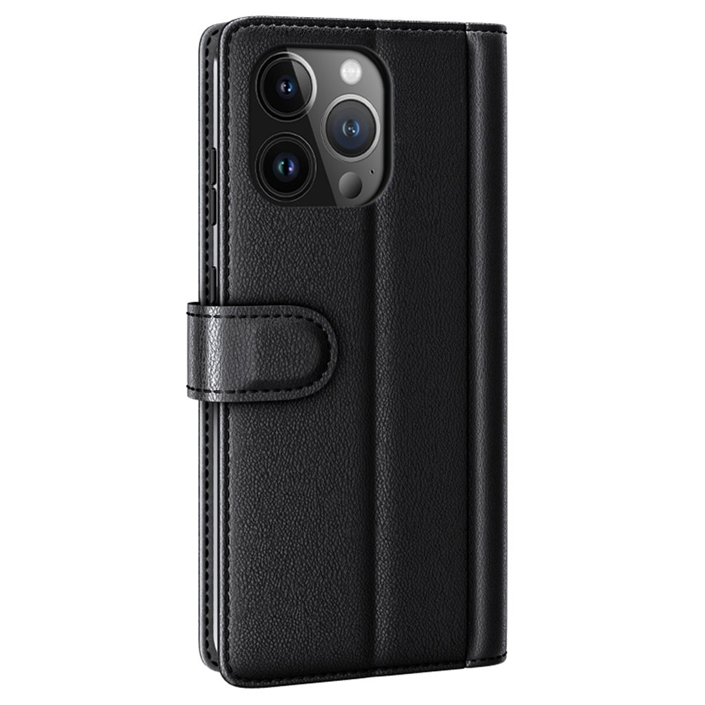 iPhone 15 Pro Max Genuine Leather Wallet Case Black