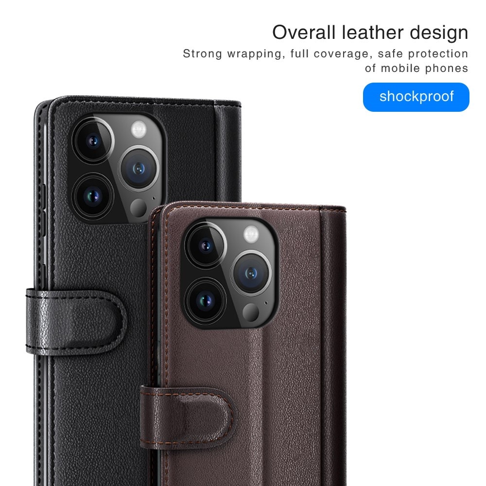 iPhone 15 Pro Max Genuine Leather Wallet Case Black