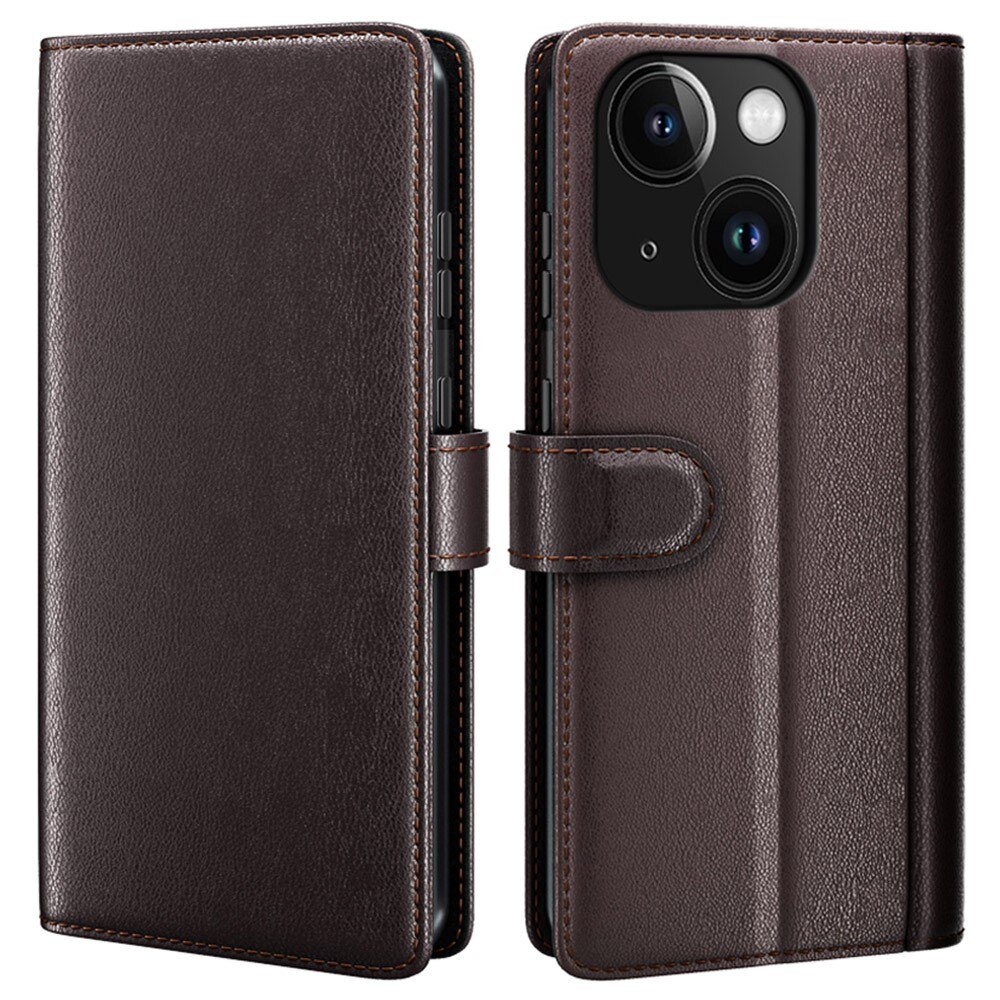 iPhone 15 Plus Genuine Leather Wallet Case Brown