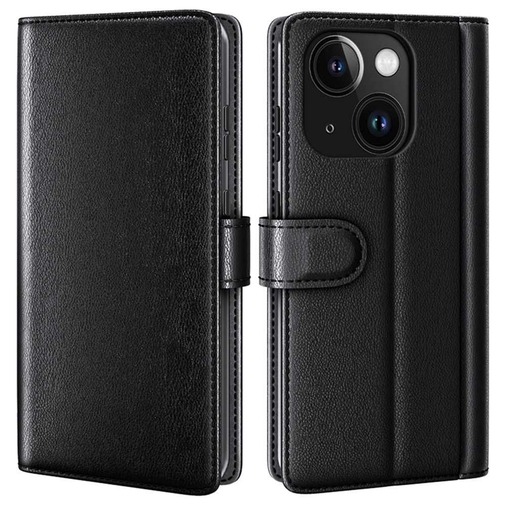 iPhone 15 Plus Genuine Leather Wallet Case Black