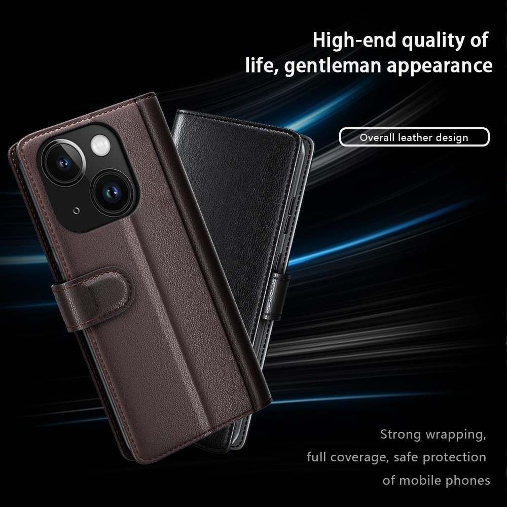 iPhone 15 Plus Genuine Leather Wallet Case Black